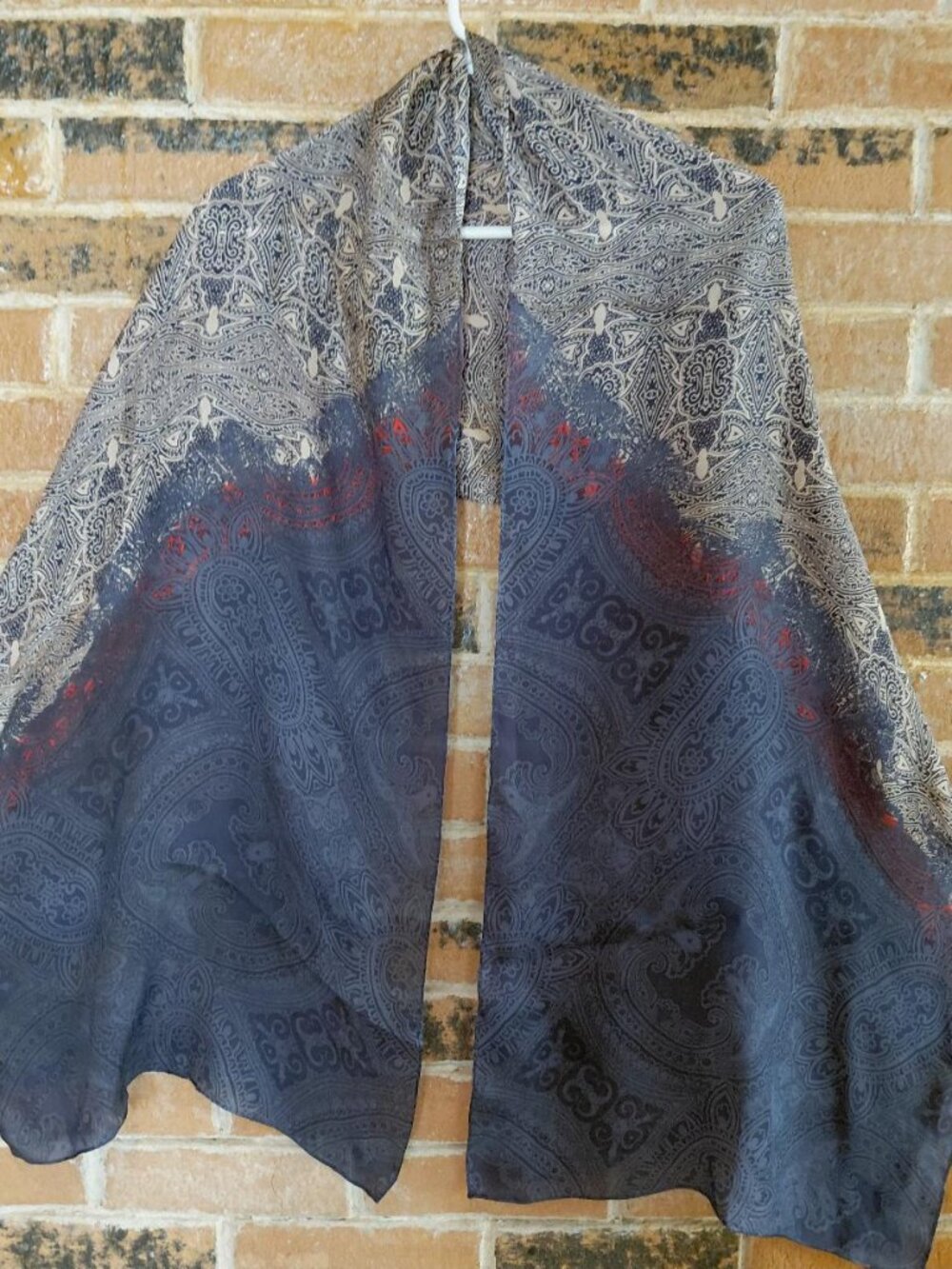 Vince Camuto Extra Long Blue/Background Paisley Print Shawl